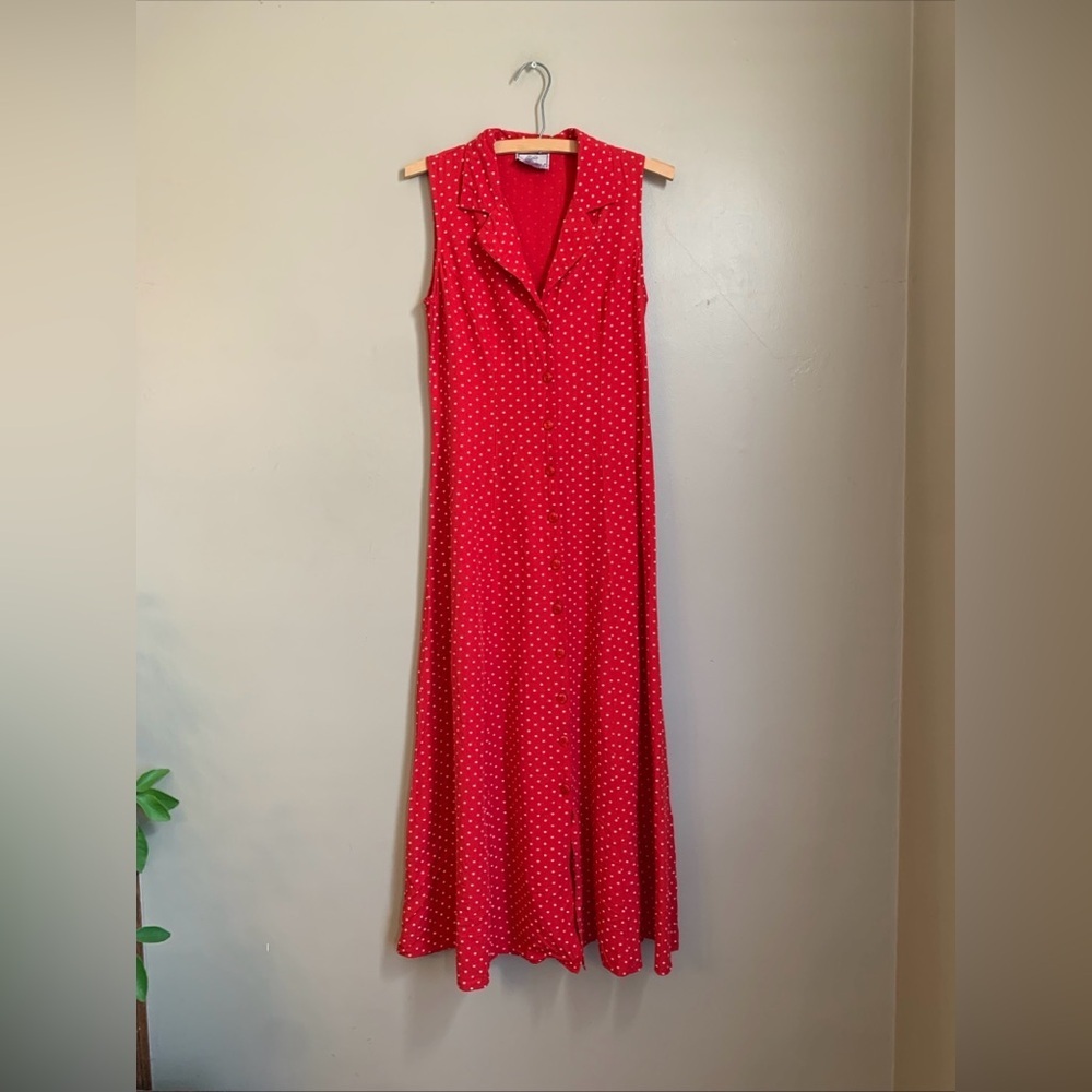 Vtg 90s Y2k New Clothing Co Maxi Dress Sz 7 Red White Polka Dots Valentineβs